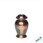 Load image into Gallery viewer, SOULURNS Rose Engraved Mini Keepsake Cremation Urn Set of 10 – Iridescent Bronze Small Urn for Human & Pet Ashes, 3 Cu In Memorial Urn, Domed Lid, Rainbow Patina Finish, Sharing Urns Bulk Pack