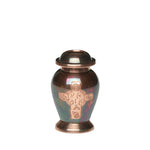 Load image into Gallery viewer, SOULURNS Rose Engraved Mini Keepsake Cremation Urn Set of 10 – Iridescent Bronze Small Urn for Human & Pet Ashes, 3 Cu In Memorial Urn, Domed Lid, Rainbow Patina Finish, Sharing Urns Bulk Pack