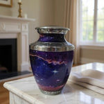 Load image into Gallery viewer, SOULURNS Galaxy Cremation Urn for Human Ashes Adult – Large 3.4L Memorial Urn, Silver Trim, Celestial Night Sky Design, Funeral Urn for Ashes Men Women, Fits Up to 200 lbs, Solid Aluminum