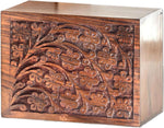 Load image into Gallery viewer, Tree of Life Cremation Urn for Pet or Small Keepsake Ashes – Hand Carved Wood Memorial Urn Box, 30 Cu In, Wholesale Case of 44