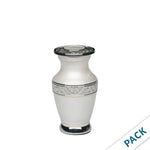 Load image into Gallery viewer, Mini Cremation Urn for Human Ashes - Ivory White Finish with Engraved Silver Chrome Bands – 3 Cu In, Set of 10