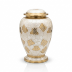 Load image into Gallery viewer, SOULURNS Pearl White Brass Cremation Urn for Human Ashes with Golden Butterfly – Adult Memorial Funeral Urn, 200 Cubic Inches, Velvet Bag Included
