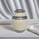 Load image into Gallery viewer, SOULURNS Ivory Cream Traditional Cremation Urn for Human Ashes – Hand-Engraved Silver Band, Classic Adult Funeral Urn for Men & Women