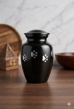 Load image into Gallery viewer, Grey Pet Cremation Urn with Paw Print – Aluminium Memorial Urn for Dogs & Cats | Multiple Sizes