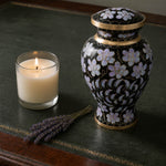 Load image into Gallery viewer, SOULURNS Large Cremation Urn for Human Ashes Adult – Black Cloisonné Floral Urn with Gold Accents, Enamel Coated Aluminium Memorial Urn, Holds Up to 198 lbs, Elegant Decorative Urn
