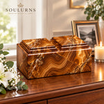 Load image into Gallery viewer, Companion Urn with Luxury Marble-Look Finish – Premium Wooden Cremation Urn for Ashes