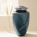 Load image into Gallery viewer, SOULURNS Adult Cremation Urn for Human Ashes – Deep Teal Abstract Aluminium Urn, 27cm Large Urn for Ashes Men Women, Holds Up to 3.4L / 200 lbs, Felt-Lined with Velvet Bag, Memorial Urn