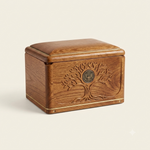 Load image into Gallery viewer, Handcrafted Solid Teak Wood Cremation Urn for Human Ashes – Tree of Life Memorial Urn with Eagle Medallion – Premium Funeral Urn for Adults