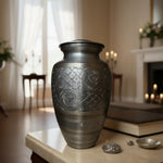 Load image into Gallery viewer, SOULURNS Pewter Brass Cremation Urn for Human Ashes – Hand-Etched Gold Inlay Engraved Urn, Large Adult Funeral Urn for Men