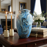 Load image into Gallery viewer, SOULURNS Adult Cremation Urn for Human Ashes – Large 3.4L Aluminium Memorial Urn, Blue Marble Abstract Design, Threaded Lid, Funeral Urn for Ashes with Velvet Bag