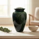 Load image into Gallery viewer, SOULURNS Green Cremation Urn for Human Ashes Adult, Handcrafted Funeral Urn with Secure Lid, Elegant Memorial Ashes Urn for Men & Women, 3.4L Capacity, 27 cm