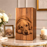 Load image into Gallery viewer, SOULURNS Custom Engraved Wooden Pet Photo Urn for Dog Ashes – Personalized Cat Memorial Keepsake Box