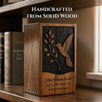 Load image into Gallery viewer, Humming Bird Urn for Mom, Personalized Wooden box for Human Ashes, Celebration of Life Cremation
