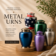 Metal urn collection featuring premium handcrafted cremation urns in stainless steel, brass, and decorative finishes for honoring loved ones.