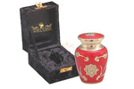 Load image into Gallery viewer, Red Cremation Keepsake Urn for Ashes: Elegant Floral Design with Gold Accents
