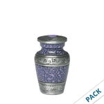 Load image into Gallery viewer, Mini Cremation Urn for Human Ashes – Purple Marble Finish with Engraved Pewter Bands &amp; Gemstone Lid – 3 Cu In, Set of 10