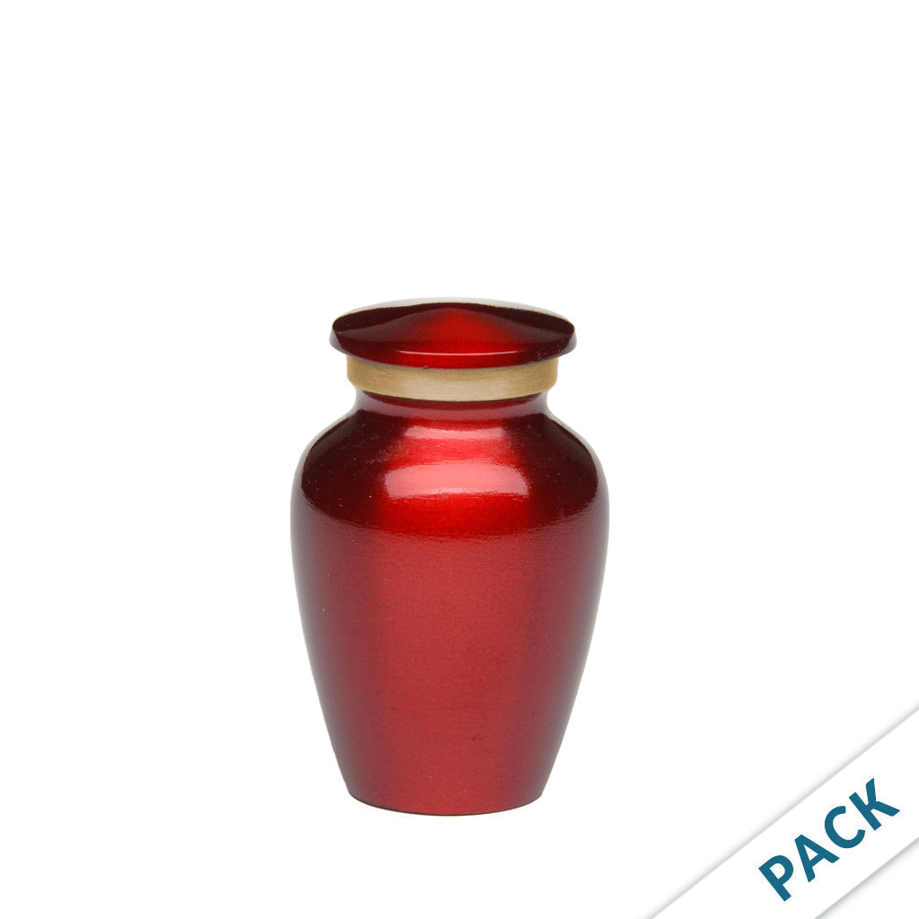 Mini Cremation Urns for Human Ashes (Pack of 10) - 2.75" Glossy Red Brass with Gold Band, Memorial Urn Set for Sharing Ashes