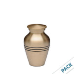 Load image into Gallery viewer, Small Keepsake Urn for Ashes – Brushed Brass Mini Cremation Urn, Engraved Band Design, 3 Cu In, Pack of 10