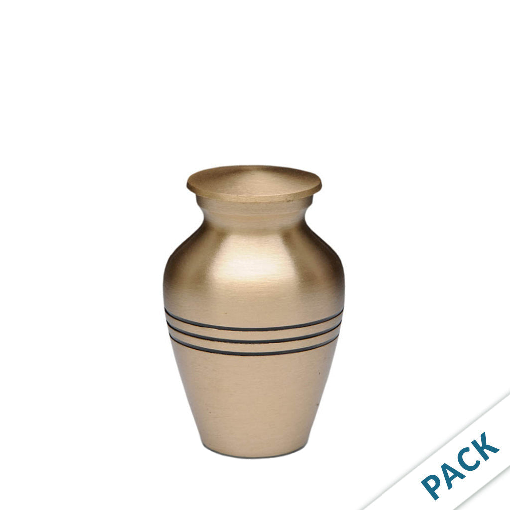 Small Keepsake Urn for Ashes – Brushed Brass Mini Cremation Urn, Engraved Band Design, 3 Cu In, Pack of 10