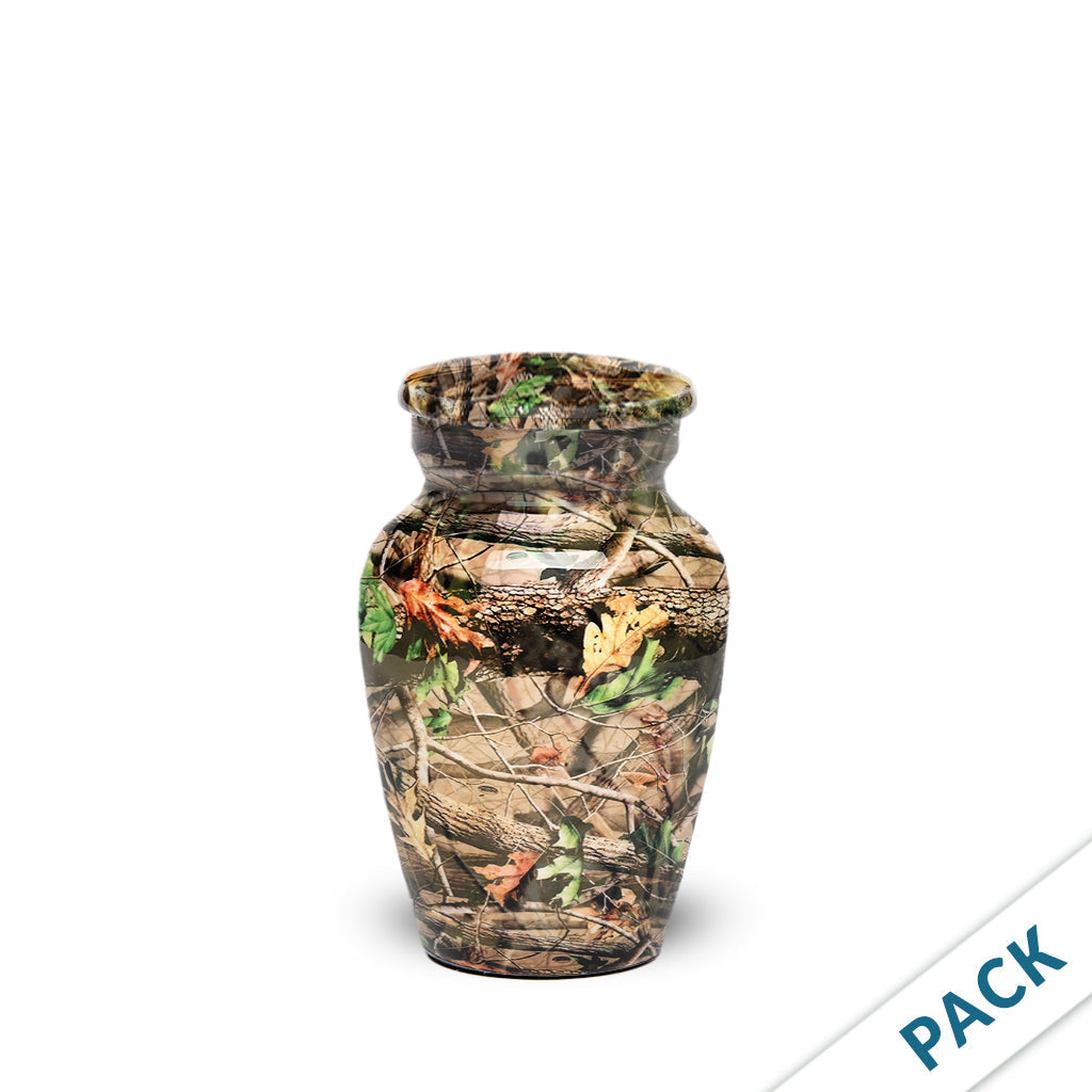 Mini Cremation Urn for Human Ashes – Small Keepsake Urn, Realtree Camo Woodland Print – 3 Cu In, Set of 10