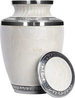 Load image into Gallery viewer, SOULURNS Pearl White Cremation Urn for Human Ashes – Elegant Scalloped Enamel Urn with Embossed Band, Large Adult Funeral Urn