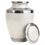 Load image into Gallery viewer, SOULURNS Pearl White Cremation Urn for Human Ashes – Elegant Scalloped Enamel Urn with Embossed Band, Large Adult Funeral Urn
