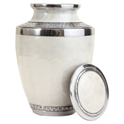 SOULURNS Pearl White Cremation Urn for Human Ashes – Elegant Scalloped Enamel Urn with Embossed Band, Large Adult Funeral Urn
