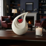 Load image into Gallery viewer, SOULURNS Modern Cremation Urn for Human Ashes Adult – White Teardrop Sculptural Urn with Red Heart Accent, Solid Aluminium, Threaded Base, Includes Velvet Pouch, 2.8L Memorial Urn