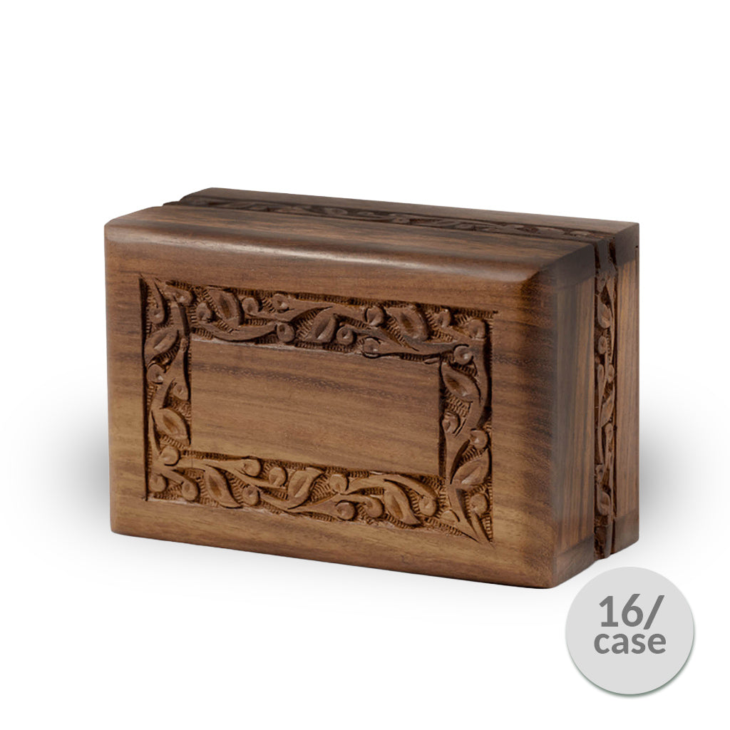 SOULURNS Rosewood Cremation Urns for Human Ashes Adult Keepsake Box Case of 16 – 85 Cu.In Hand Carved Small Wooden Pet Infant Funeral Memorial Urn with Sliding Base