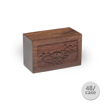 Tree of Life Cremation Urn for Pet or Small Keepsake Ashes – Hand Carved Wood Memorial Urn Box,  30 Cu In, Wholesale Case of 48