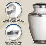Load image into Gallery viewer, SOULURNS Pearl White Cremation Urn for Human Ashes – Elegant Scalloped Enamel Urn with Embossed Band, Large Adult Funeral Urn