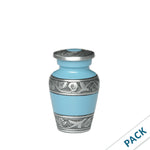 Load image into Gallery viewer, SOULURNS Mini Cremation Urn for Human Ashes – Sky Blue Brass Keepsake Urn, Small Engraved Memorial Urn 3 Cu In, Sharing Urn for Family Case of 6