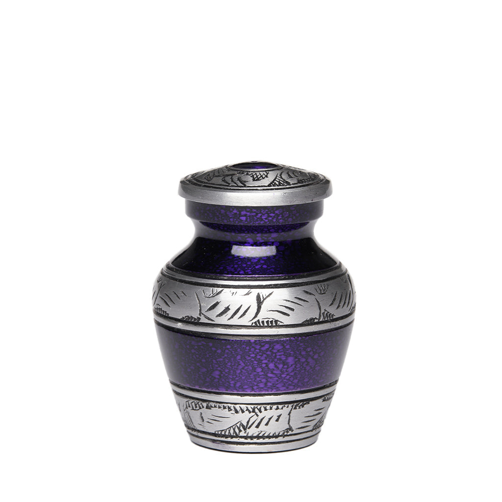 SOULURNS Purple Keepsake Urns for Human Ashes Set of 10 - Mini Cremation Urns 3.25" Small Urns with Velvet Cases, Handcrafted Metal Sharing Memorial Urns for Male & Female, Token Burial Urn (3 Cubic Inches)