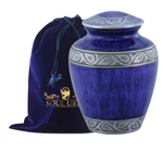 Load image into Gallery viewer, Blue Adult Cremation Urn with Velvet Bag | Urn with Silver Accents
