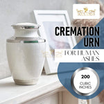 Load image into Gallery viewer, SOULURNS Pearl White Cremation Urn for Human Ashes – Elegant Scalloped Enamel Urn with Embossed Band, Large Adult Funeral Urn