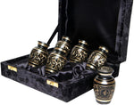 Load image into Gallery viewer, Black Cremation Urns for Ashes | Set of 6 Mini Keepsake Urns in Velvet Box
