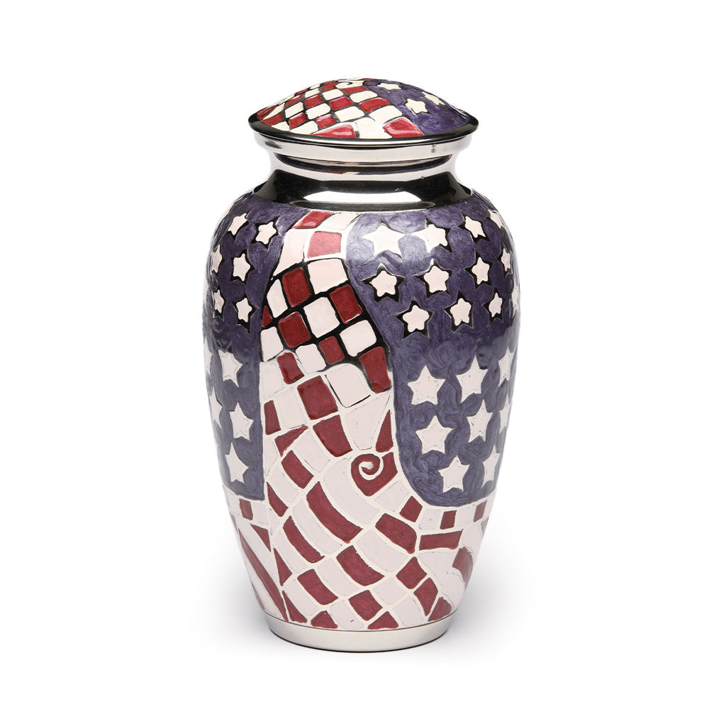 American Flag Cremation Urn for Human Ashes  Case of 5, Large10.5" Patriotic Brass Veteran Funeral Memorial Urn, 220 Cubic Inches
