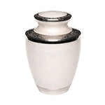 Load image into Gallery viewer, SOULURNS Pearl White Cremation Urns for Human Ashes Adult Set of 6 – 200 Cu.In Large White Silver Engraved Metal Funeral Memorial Urn with Secure Threaded Lid