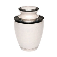 SOULURNS Pearl White Cremation Urns for Human Ashes Adult Set of 6 – 200 Cu.In Large White Silver Engraved Metal Funeral Memorial Urn with Secure Threaded Lid