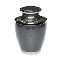 SOULURNS Slate Grey Cremation Urns for Human Ashes Adult Set of 6 – 260 Cu.In Extra Large Charcoal Silver Engraved Metal Funeral Memorial Urn with Secure Threaded Lid