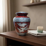 Load image into Gallery viewer, SOULURNS Large Adult Urn for Human Ashes – Red &amp; Silver Flying Birds Design, Aluminium Cremation Urn, Holds Up to 207 lbs (94kg)