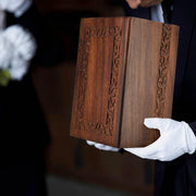 Border Engraved Rosewood Cremation Urn – Large | 200 Cu. In. | Wholesale & OEM