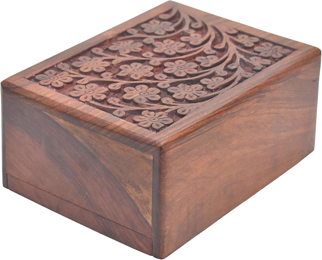 Tree of Life Cremation Urn for Pet or Small Keepsake Ashes – Hand Carved Wood Memorial Urn Box,  30 Cu In, Wholesale Case of 44