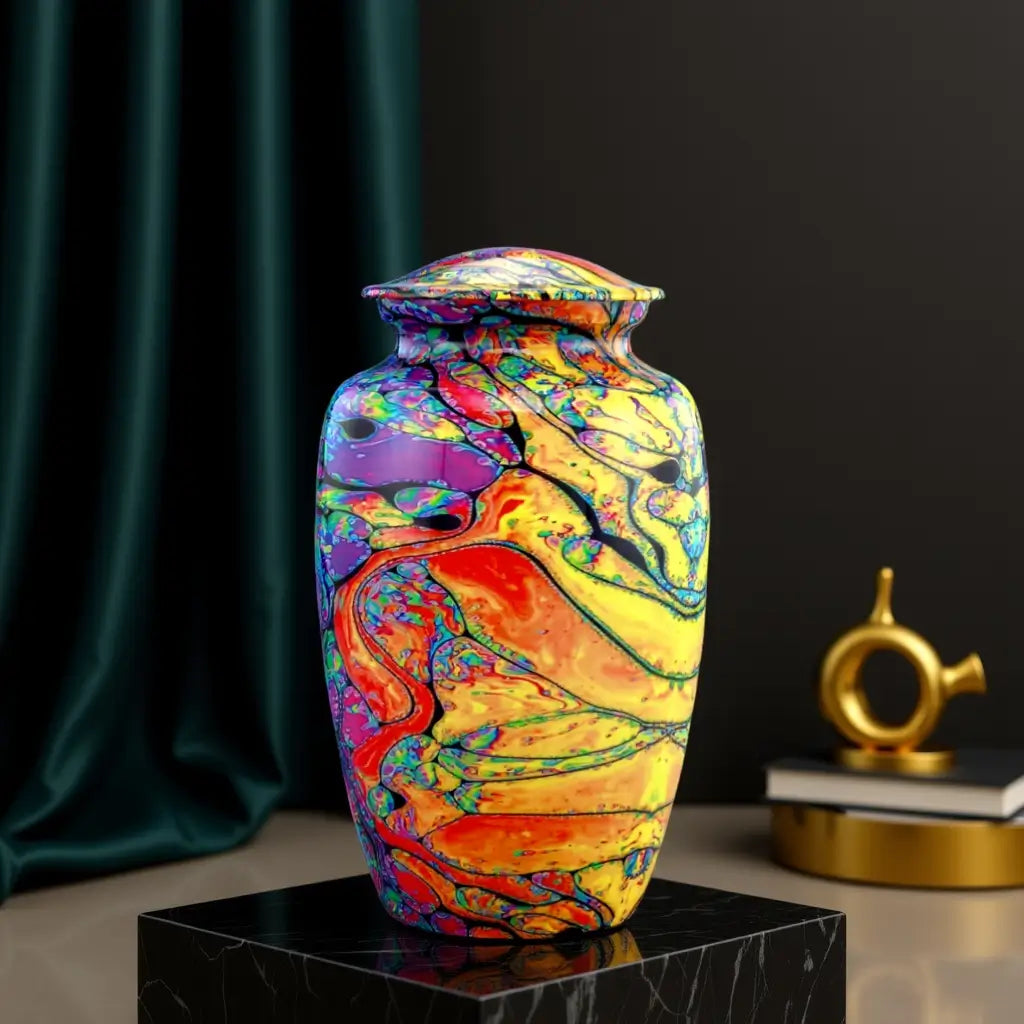 SOULURNS Vibrant Tie-Dye Artistic Cremation Urn – Colorful Modern Memorial Urn for Adult Human Ashes