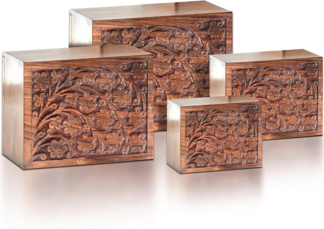 Tree of Life Cremation Urn for Pet or Small Keepsake Ashes – Hand Carved Wood Memorial Urn Box,  30 Cu In, Wholesale Case of 44