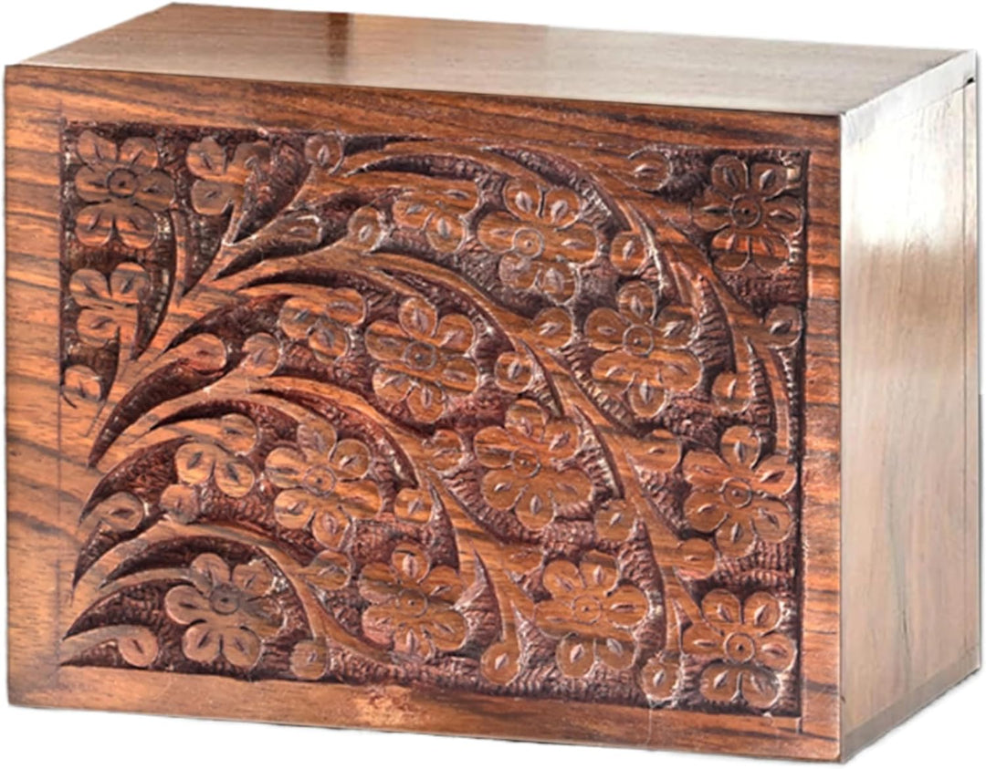 Tree of Life Cremation Urn for Pet or Small Keepsake Ashes – Hand Carved Wood Memorial Urn Box,  30 Cu In, Wholesale Case of 44