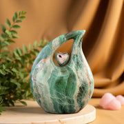 SOULURNS Large Cremation Urn for Human Ashes – Green Jade Marble Teardrop Urn with Silver Heart Handle | Adult Funeral Urn for Ashes, Men & Women
