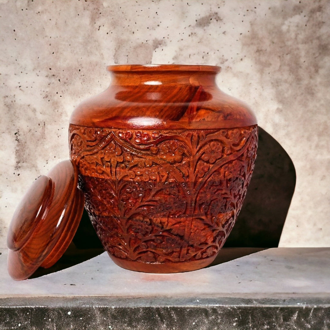 Tree of Life Rosewood Cremation Urn – 100% Hand-Etched Solid Wood Urn | 200 Cu In Adult Urn