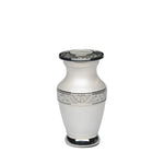 Load image into Gallery viewer, Mini Cremation Urn for Human Ashes - Ivory White Finish with Engraved Silver Chrome Bands – 3 Cu In, Set of 10
