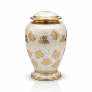 SOULURNS Pearl White Brass Cremation Urn for Human Ashes with Golden Butterfly – Adult Memorial Funeral Urn, 200 Cubic Inches, Velvet Bag Included
